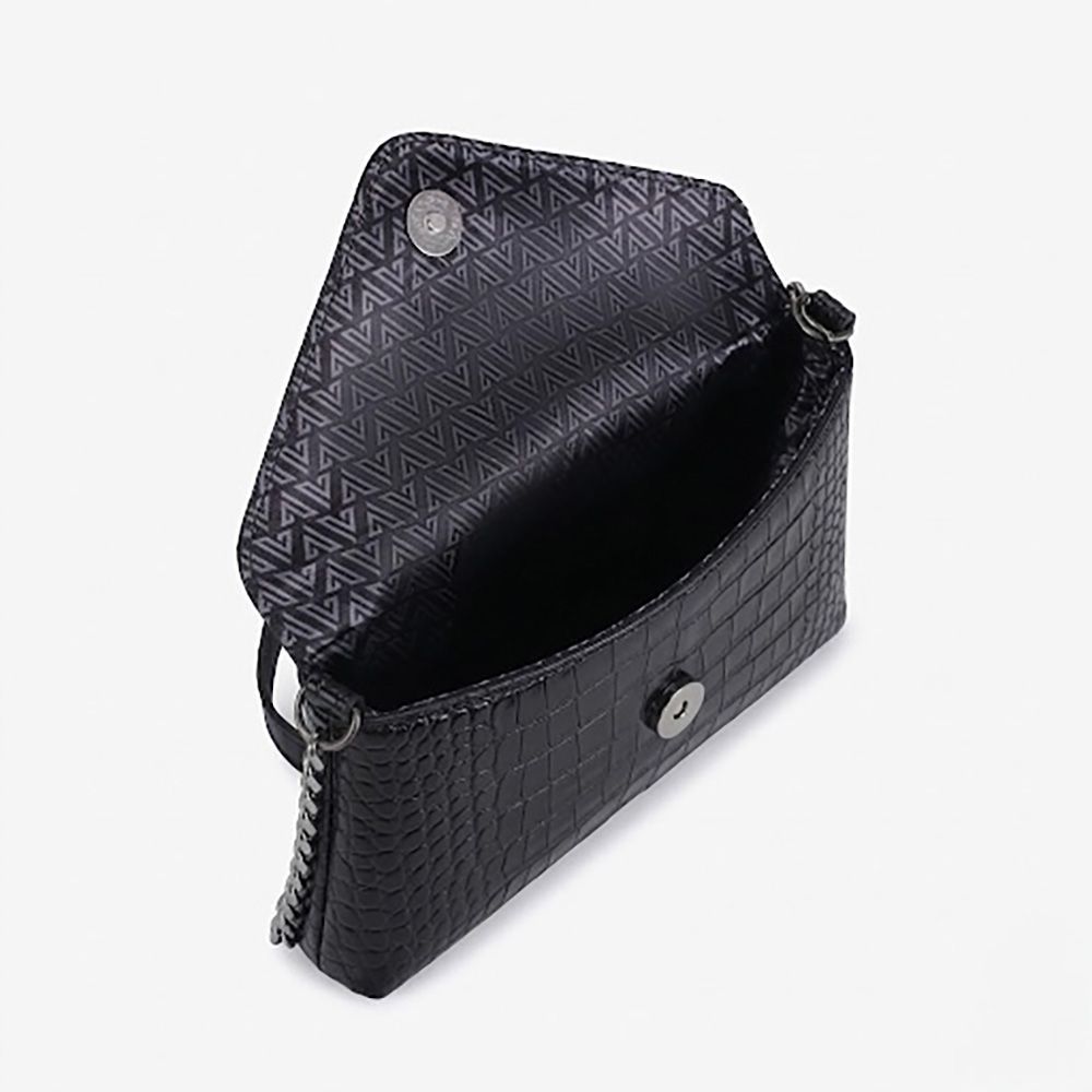 Bolsa Vittal Eloá em Couro Legítimo Croco Preta