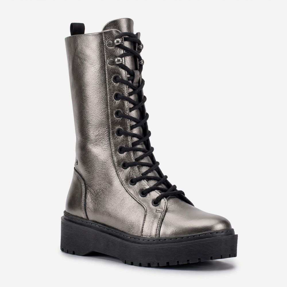 Coturno Feminino Vittal Aurora em Couro Legitimo Cano Alto Ônix