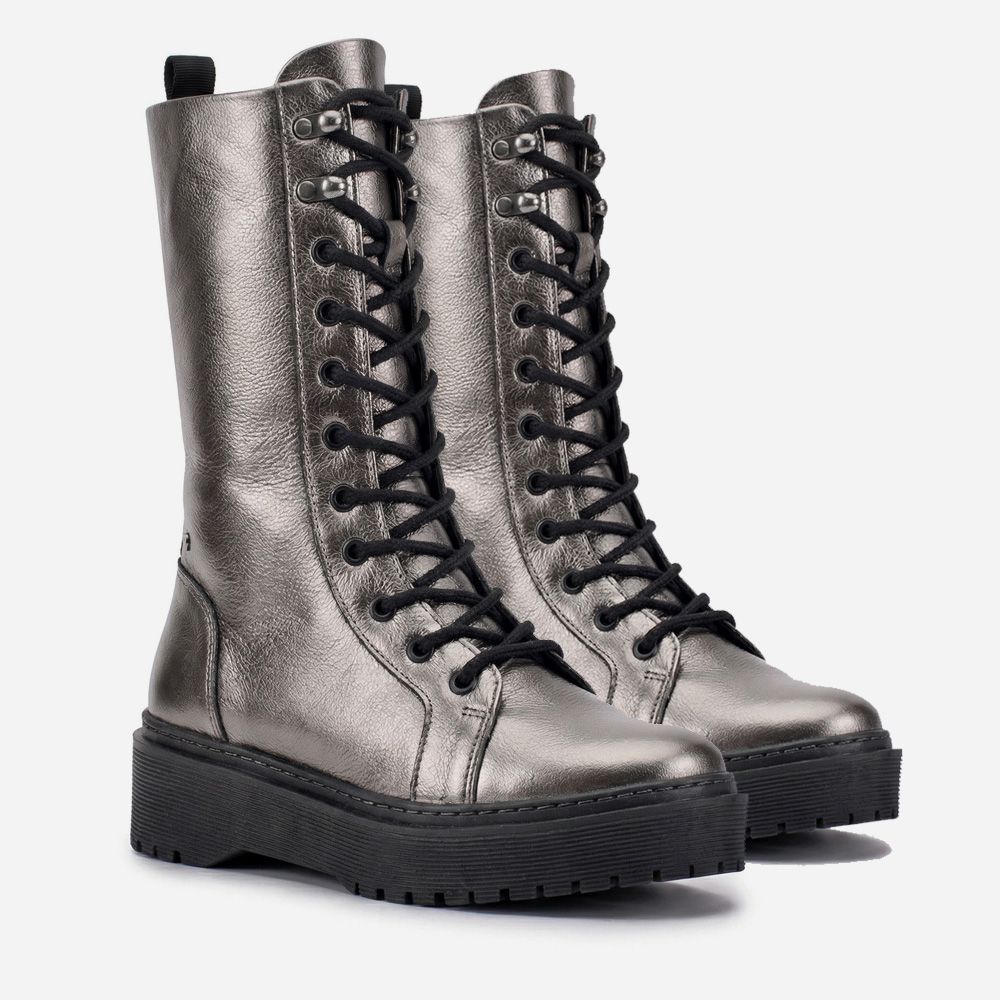 Coturno Feminino Vittal Aurora em Couro Legitimo Cano Alto Ônix