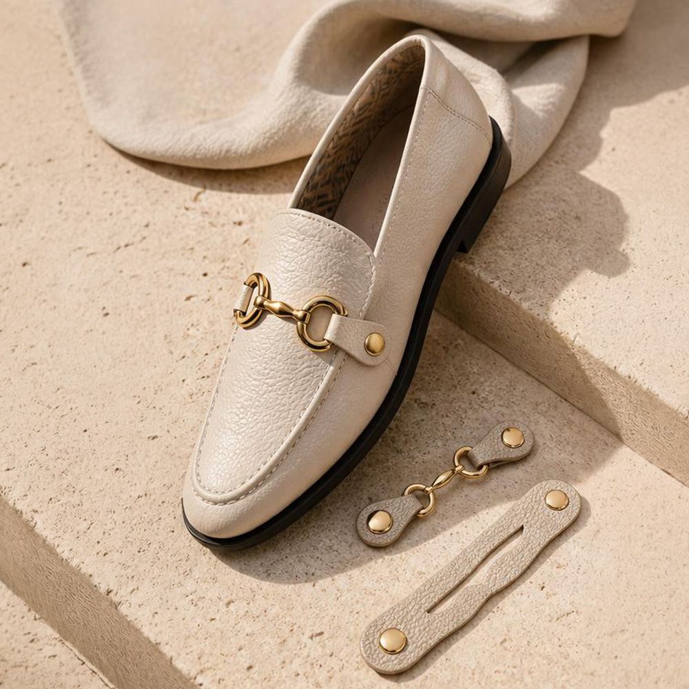 Mocassim Feminino Vittal Mara em Couro Legítimo OffWhite com 2 Fivelas Removíveis
