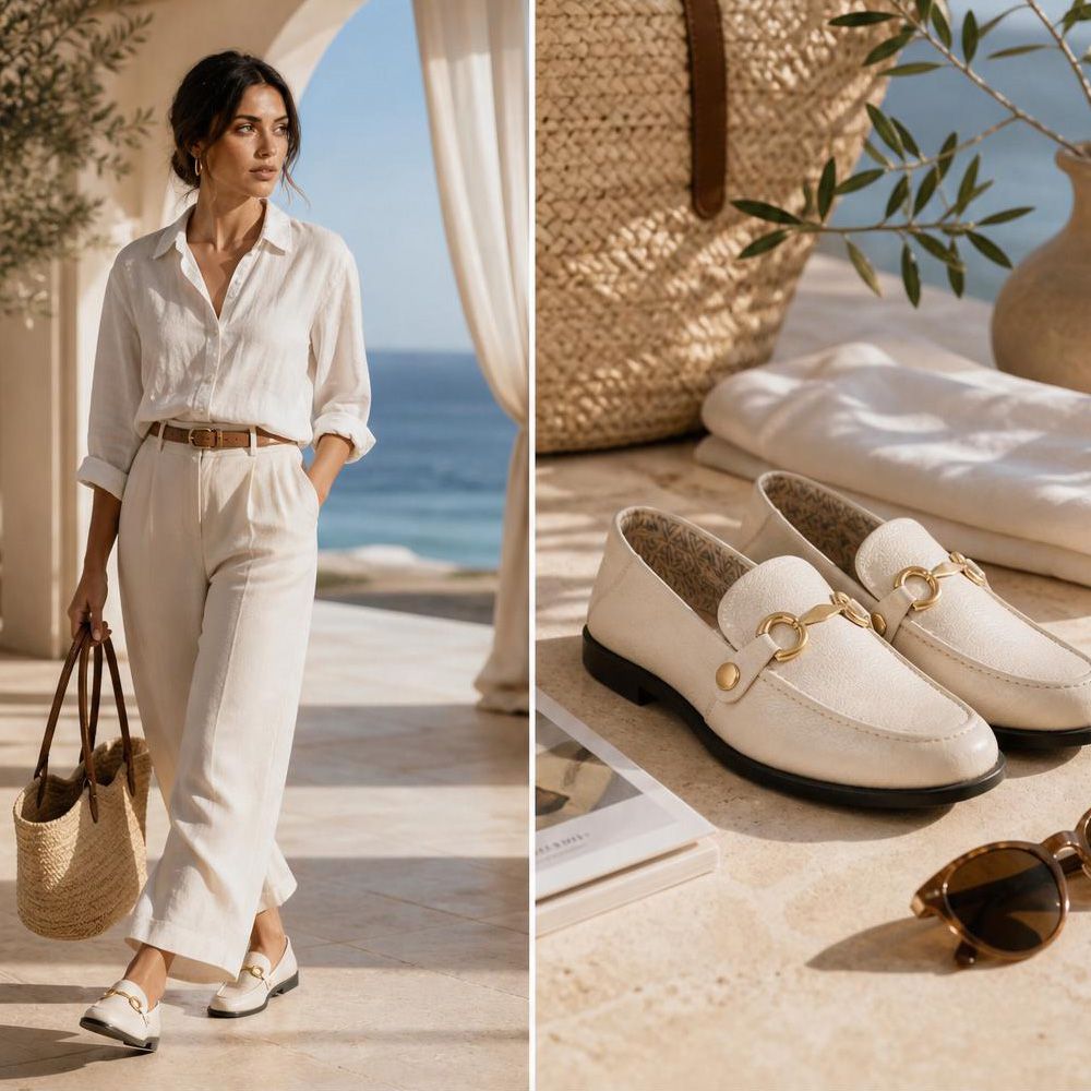 Mocassim Feminino Vittal Mara em Couro Legítimo OffWhite com 2 Fivelas Removíveis