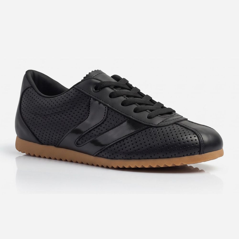 Tênis Feminino Couro Legítimo Naomi Preto Casual Vittal Clássico Retrô