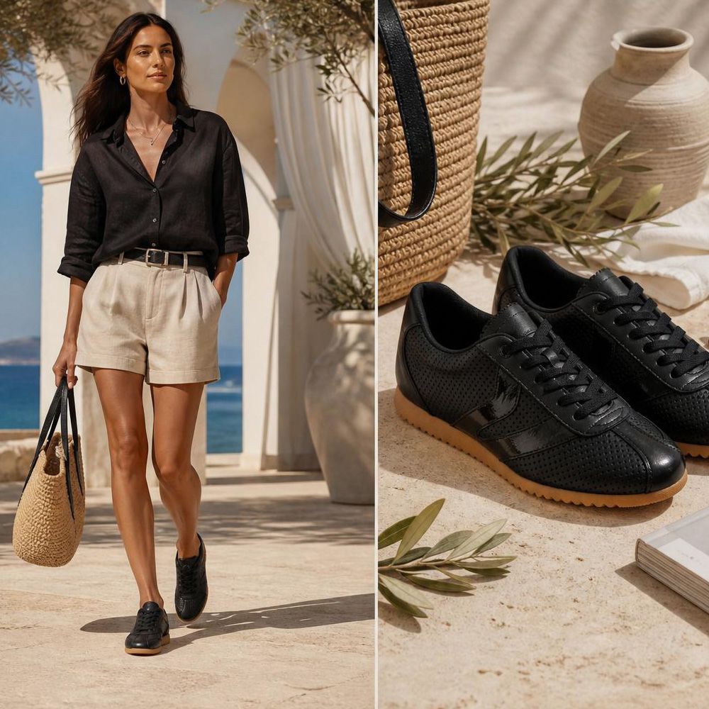 Tênis Feminino Couro Legítimo Naomi Preto Casual Vittal Clássico Retrô