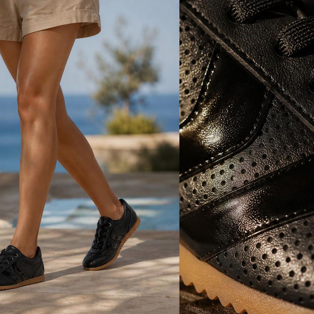 Tênis Feminino Couro Legítimo Naomi Preto Casual Vittal Clássico Retrô