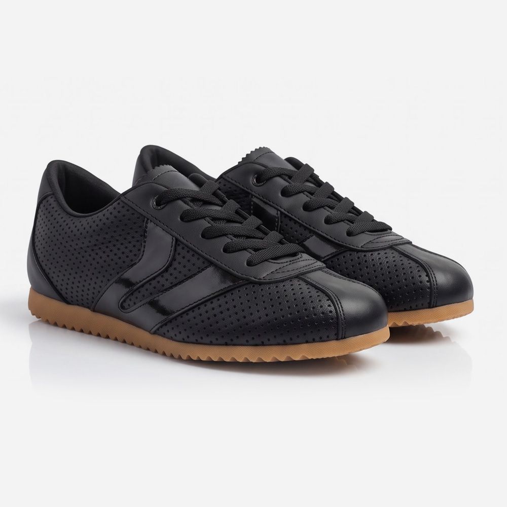 Tênis Feminino Couro Legítimo Naomi Preto Casual Vittal Clássico Retrô