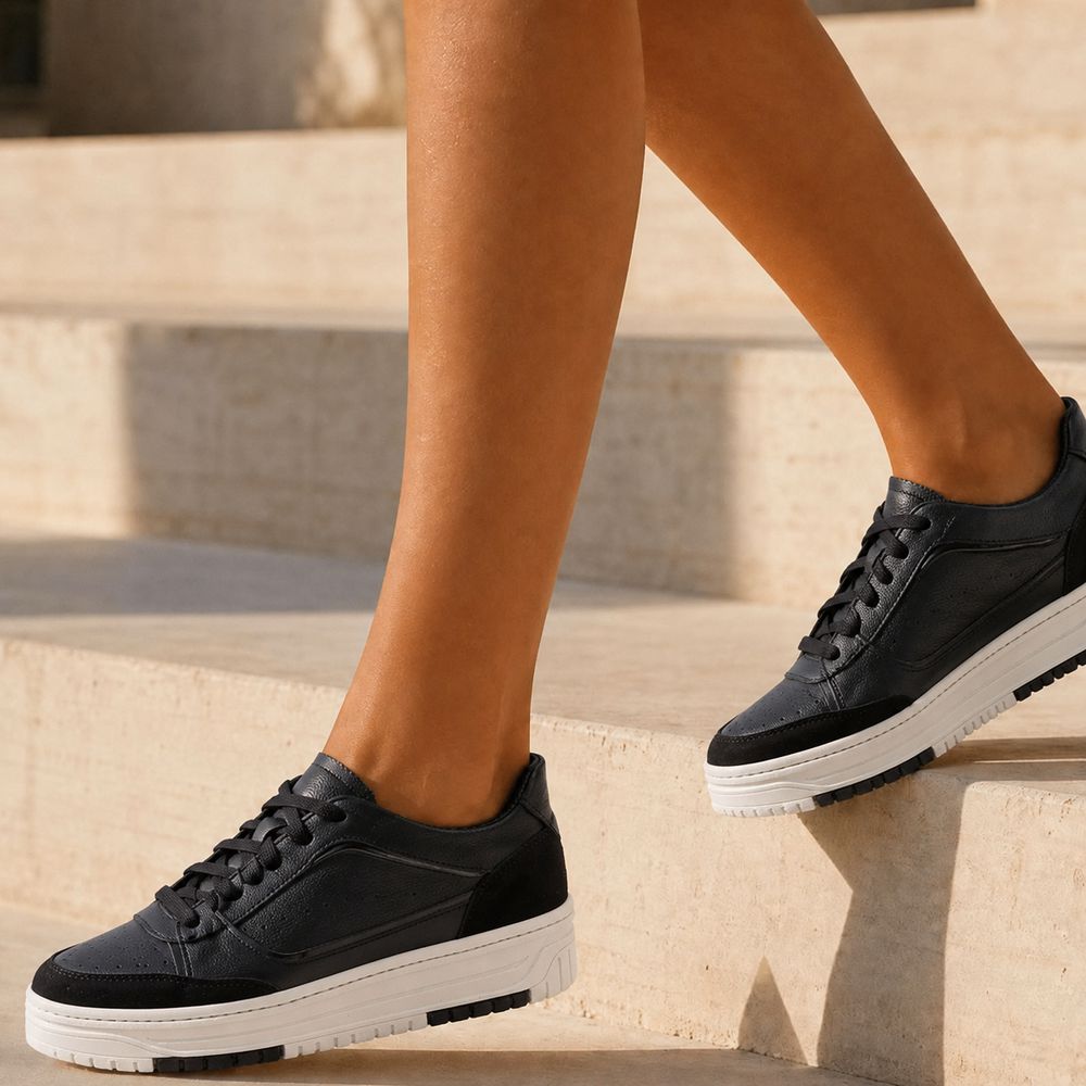 Tênis Feminino Vittal Aura Preto Solado Flatform Confort