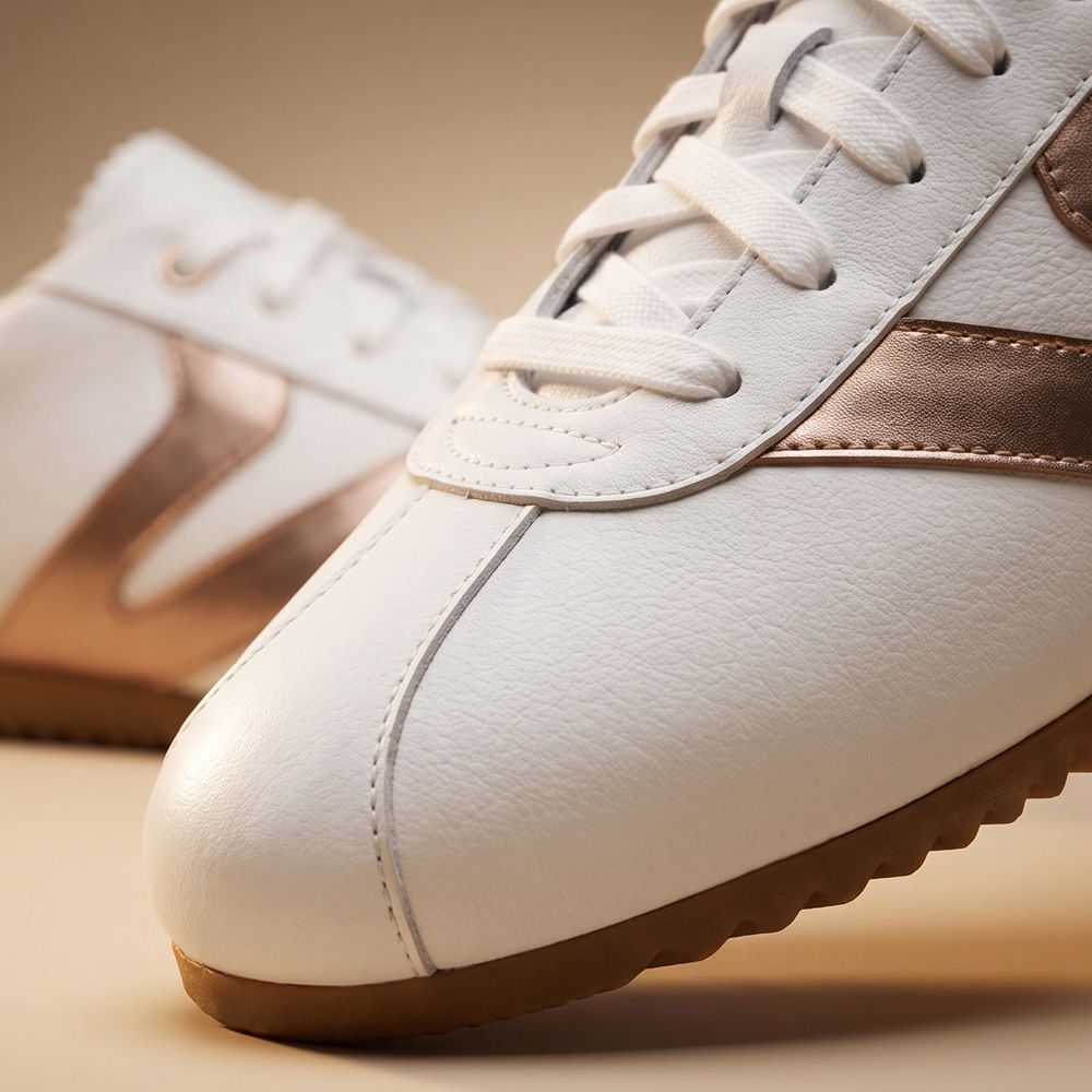 Tênis Feminino Couro Legítimo Naomi Branco com Rosê Casual Vittal Clássico Retrô
