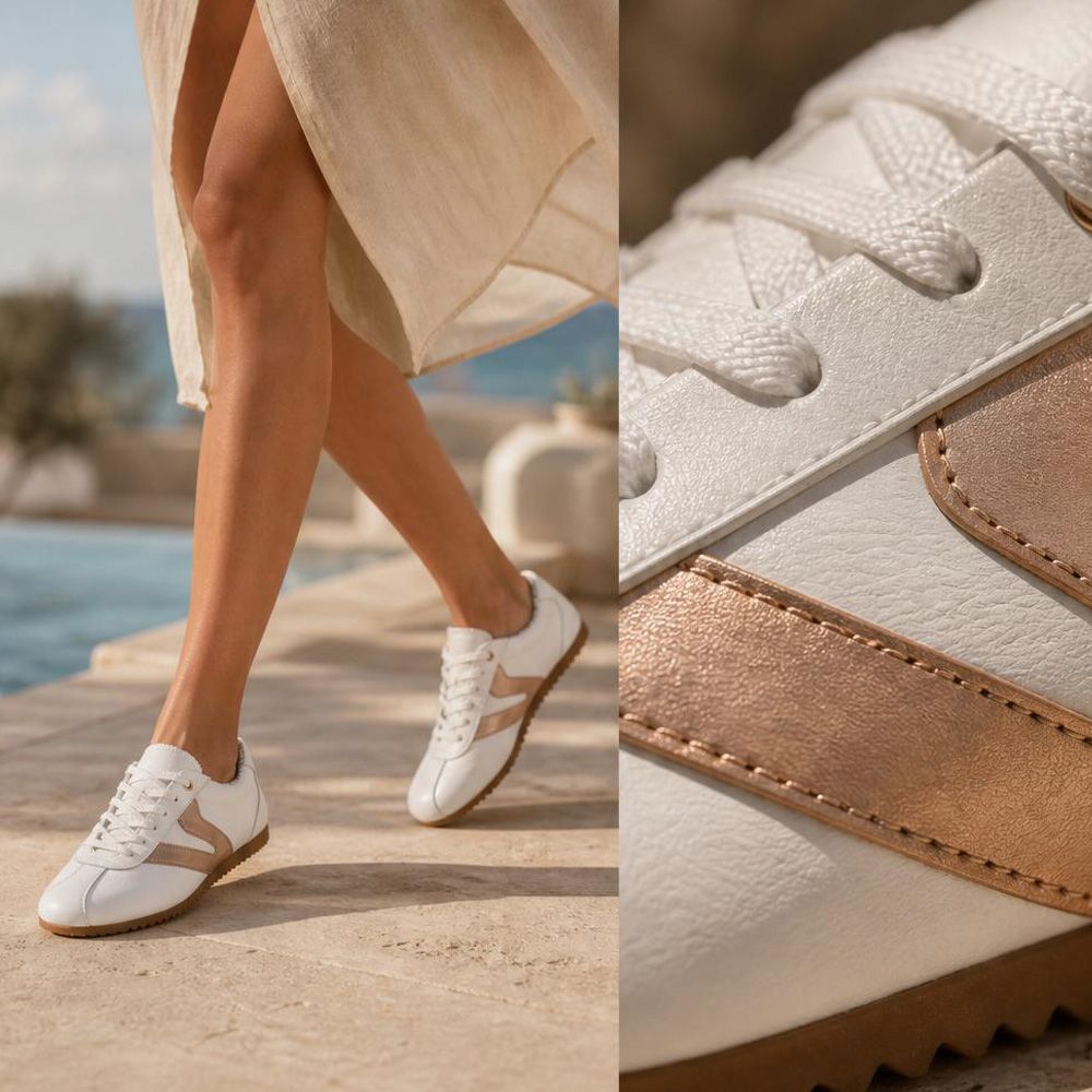 Tênis Feminino Couro Legítimo Naomi Branco com Rosê Casual Vittal Clássico Retrô