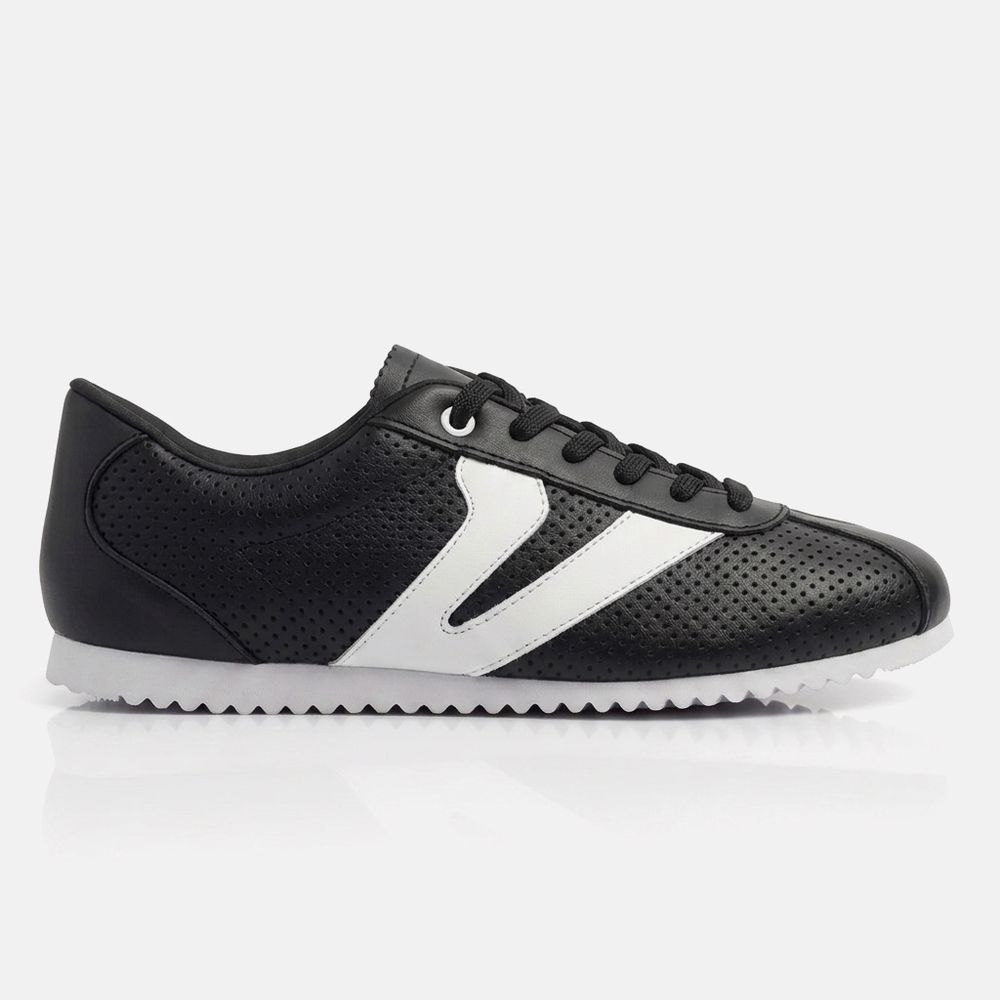 Tênis Feminino Couro Legítimo Naomi Preto com Branco Casual Vittal Clássico Retrô 
