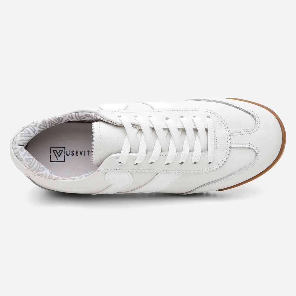 Tênis Feminino Couro Legítimo Naomi Branco Casual Vittal Clássico Retrô
