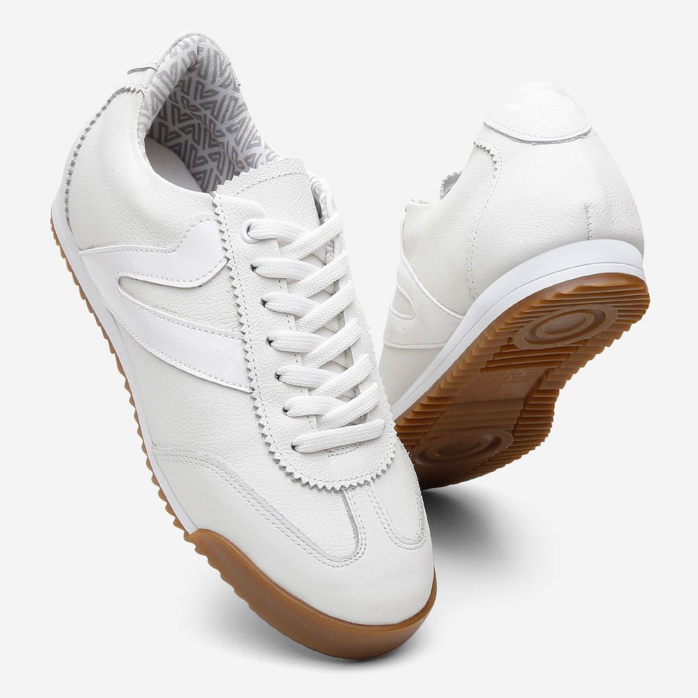 Tênis Feminino Couro Legítimo Naomi Branco Casual Vittal Clássico Retrô