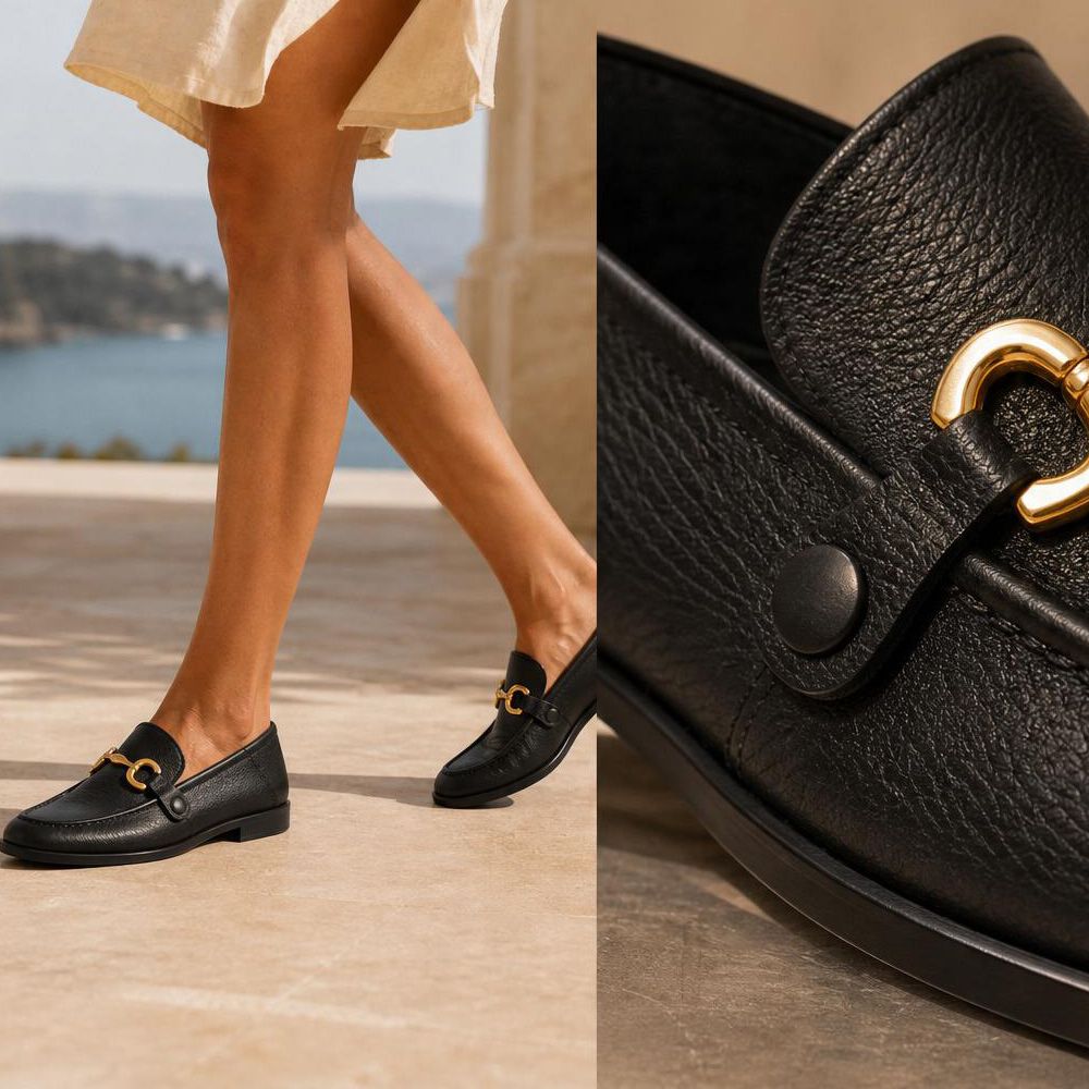 Mocassim Feminino Vittal Mara em Couro Legítimo Preto com 2 Fivelas Removíveis