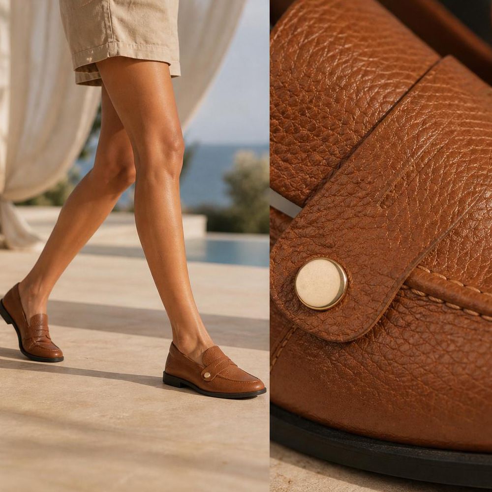 Mocassim Feminino Vittal Mara em Couro Legítimo Caramelo com 2 Fivelas Removíveis