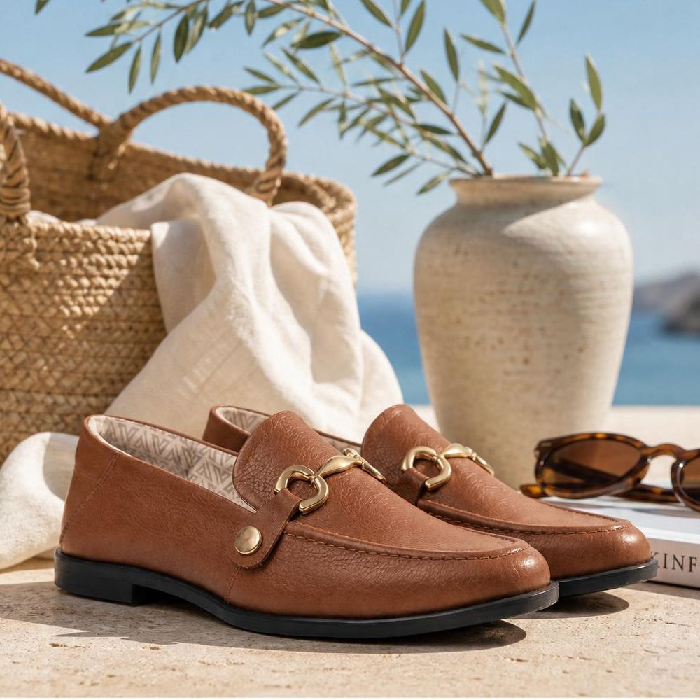 Mocassim Feminino Vittal Mara em Couro Legítimo Caramelo com 2 Fivelas Removíveis