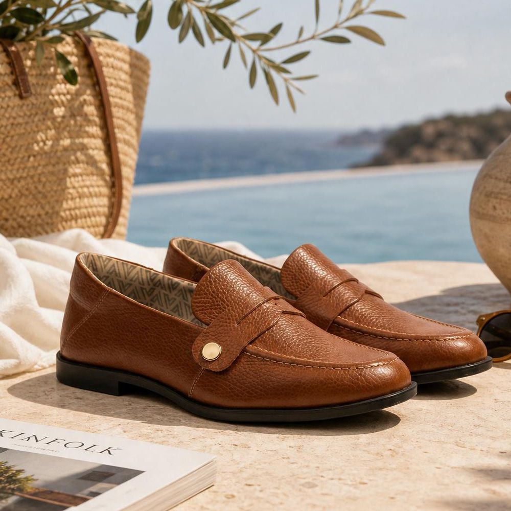 Mocassim Feminino Vittal Mara em Couro Legítimo Caramelo com 2 Fivelas Removíveis