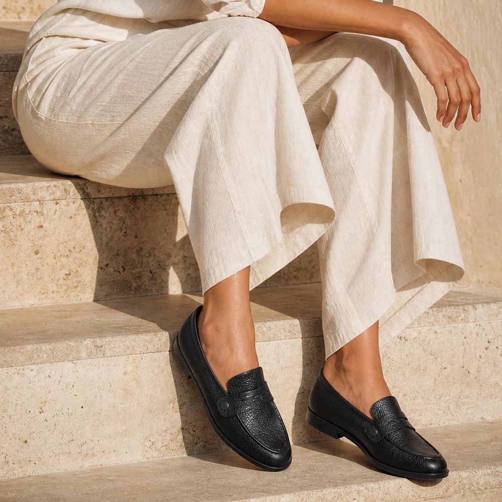 Mocassim Feminino Vittal Mara em Couro Legítimo Preto com 2 Fivelas Removíveis