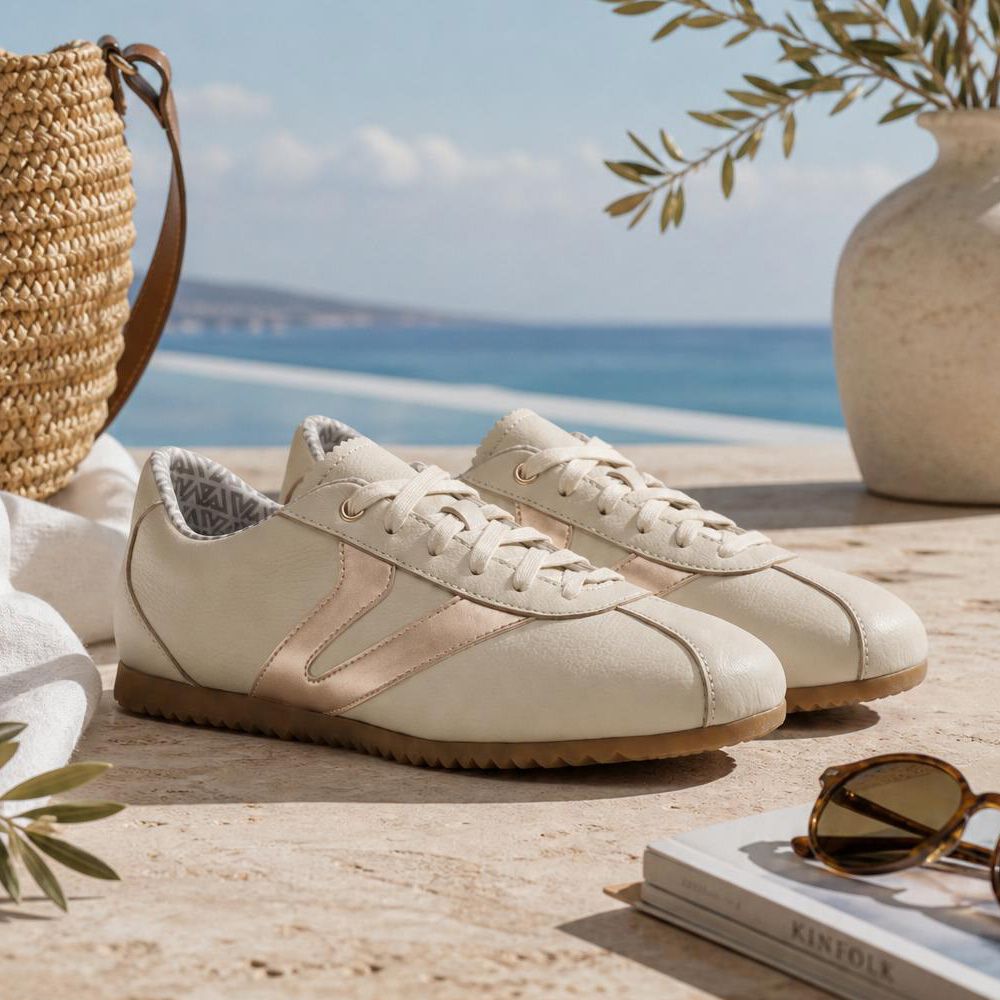 Tênis Feminino Couro Legítimo Naomi OffWhite com Rosê Casual Vittal Clássico Retrô 