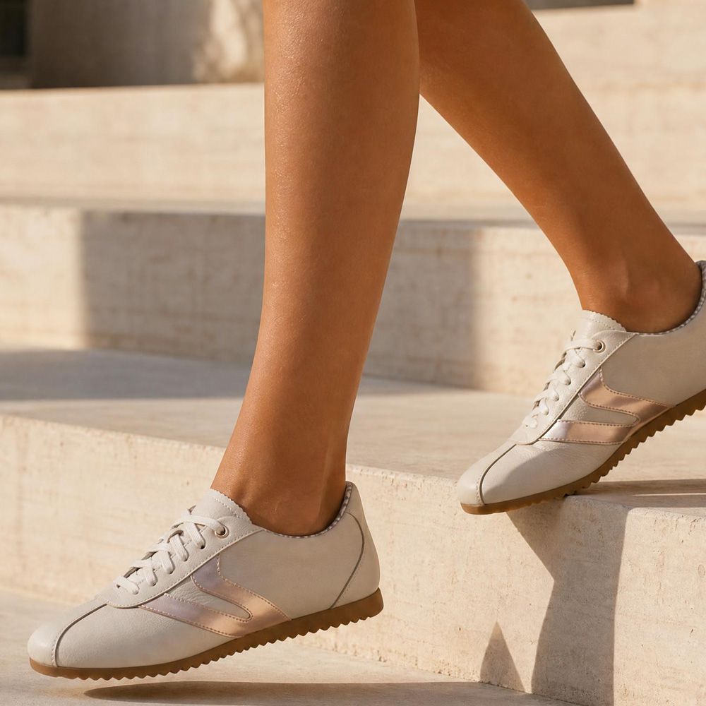 Tênis Feminino Couro Legítimo Naomi OffWhite com Rosê Casual Vittal Clássico Retrô 