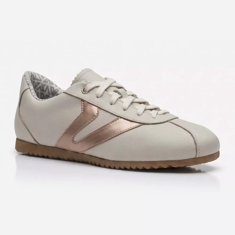 Tênis Feminino Couro Legítimo Naomi OffWhite com Rosê Casual Vittal Clássico Retrô