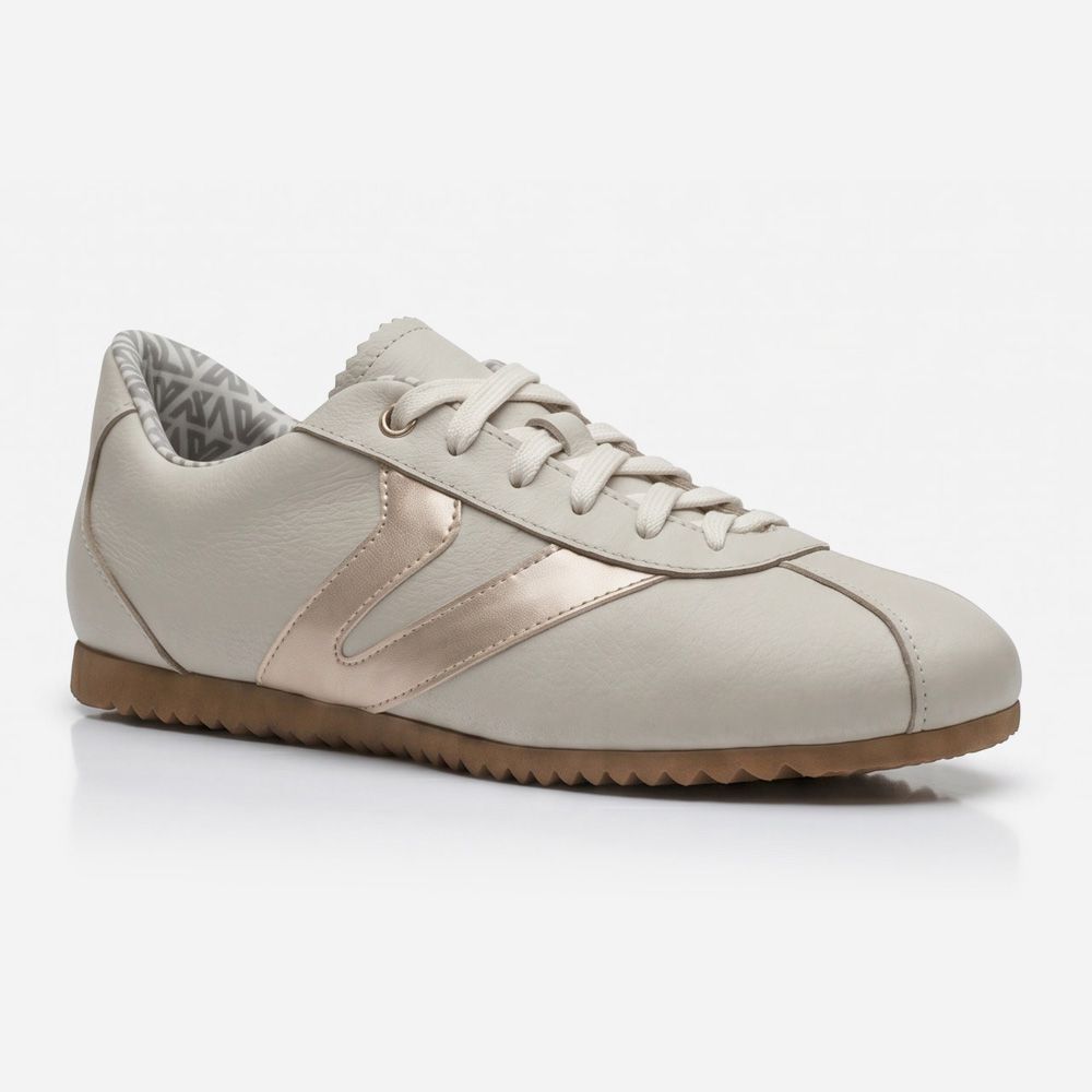 Tênis Feminino Couro Legítimo Naomi OffWhite com Rosê Casual Vittal Clássico Retrô 