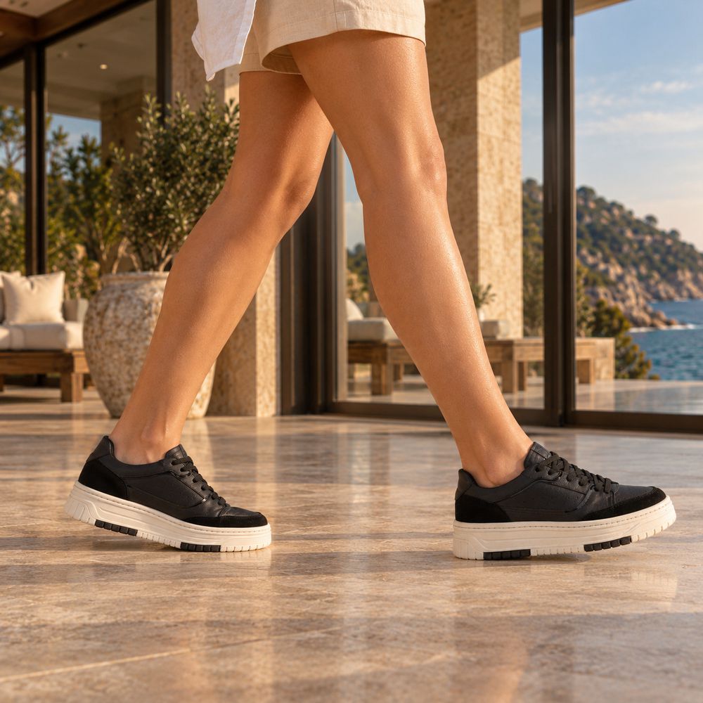 Tênis Feminino Vittal Aura Preto Solado Flatform Confort