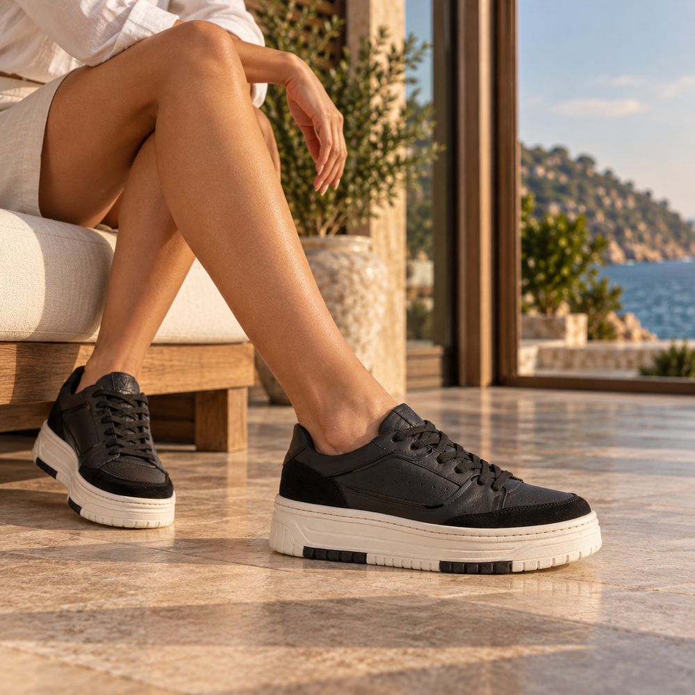 Tênis Feminino Vittal Aura Preto Solado Flatform Confort