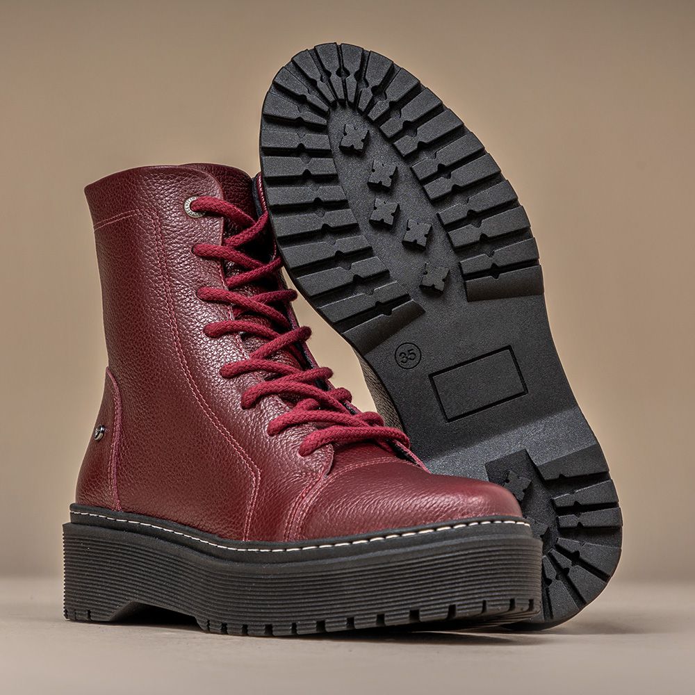 Bota Coturno Feminino Vittal Premium em Couro Bordo