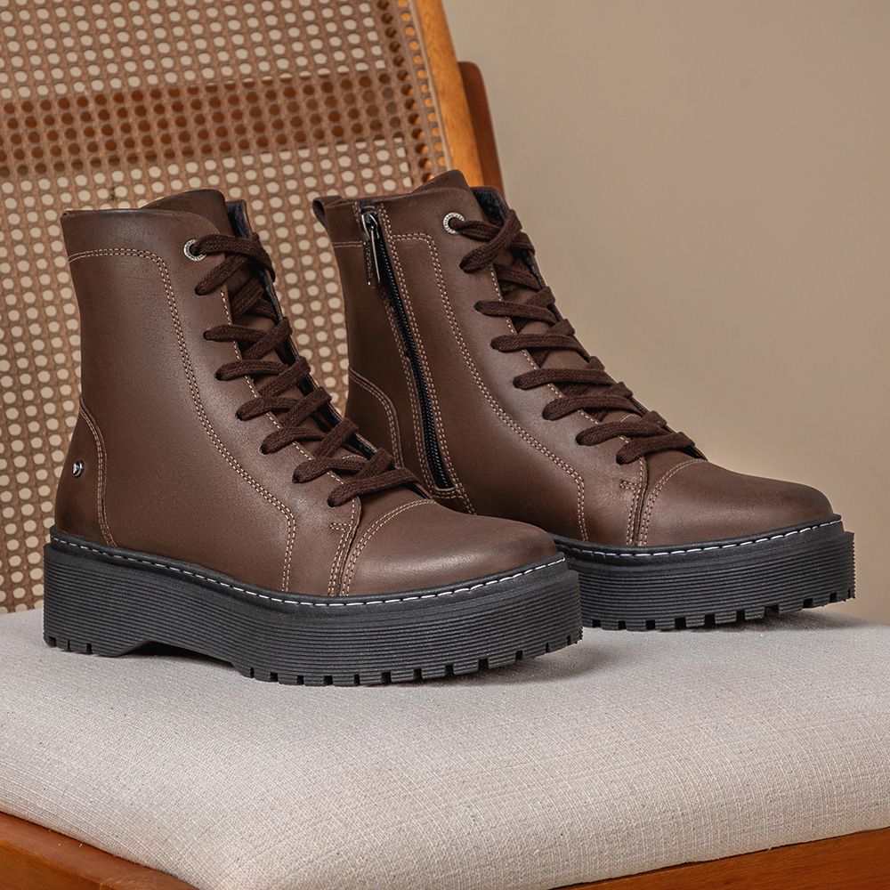 Bota Coturno Feminino Vittal Premium em Couro Café