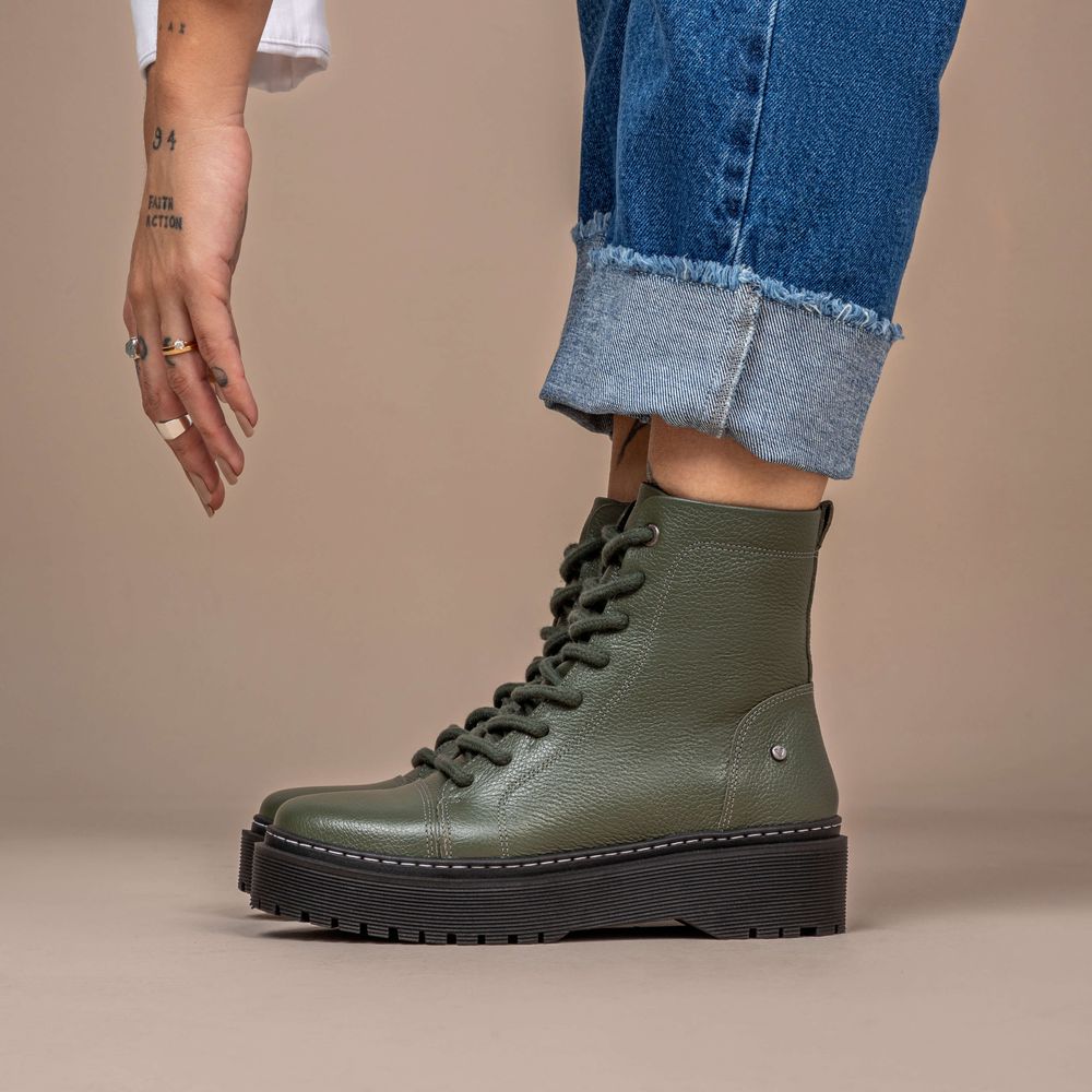 Bota Coturno Feminino Vittal Premium em Couro Verde