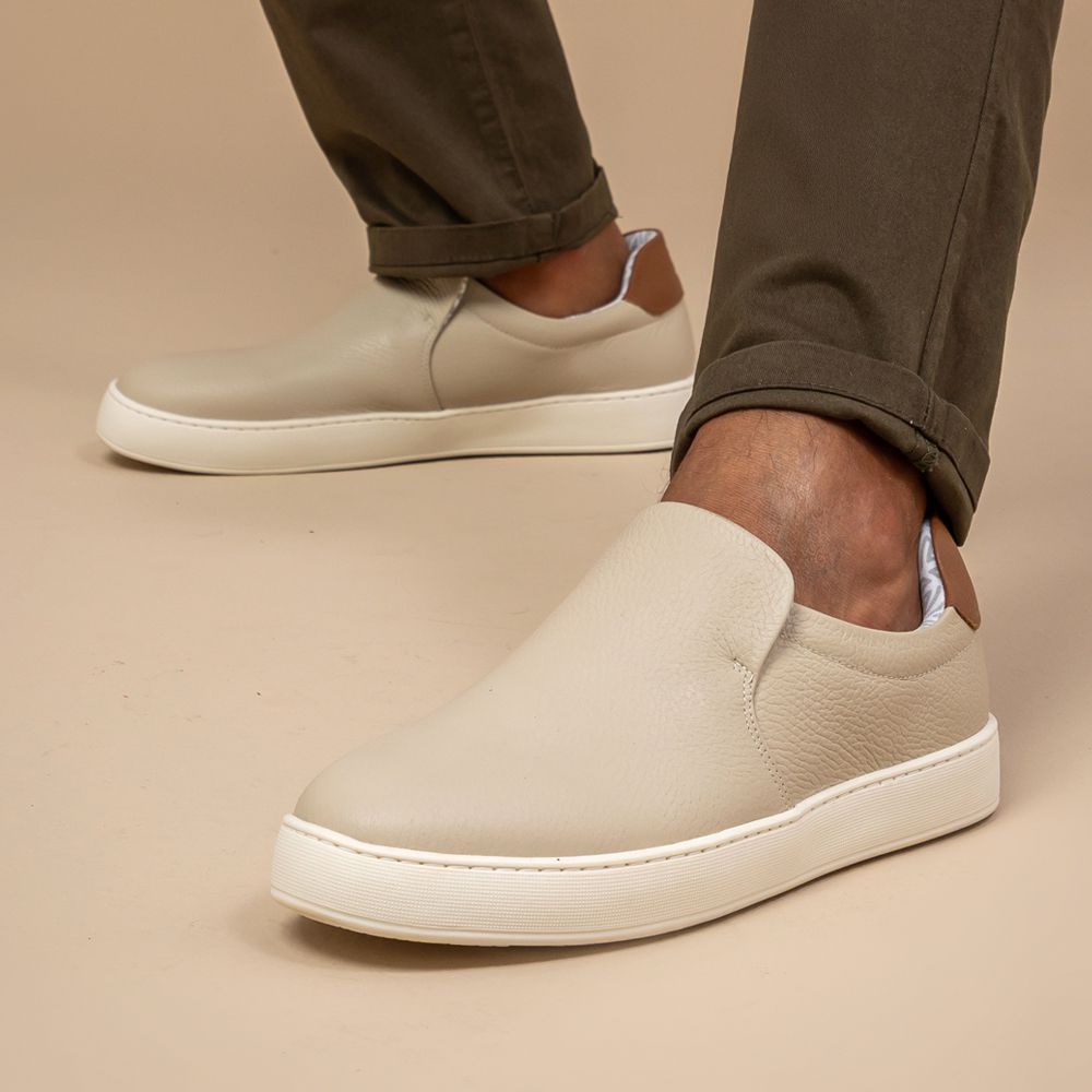 Tênis Masculino Slip On Casual Vittal em Couro OffWhite