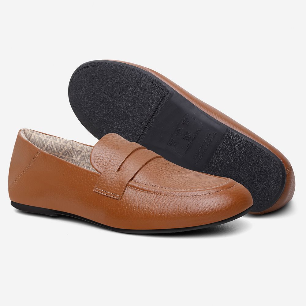 Mocassim Feminino Vittal Danielly em Couro Legítimo Caramelo Olho de Gato