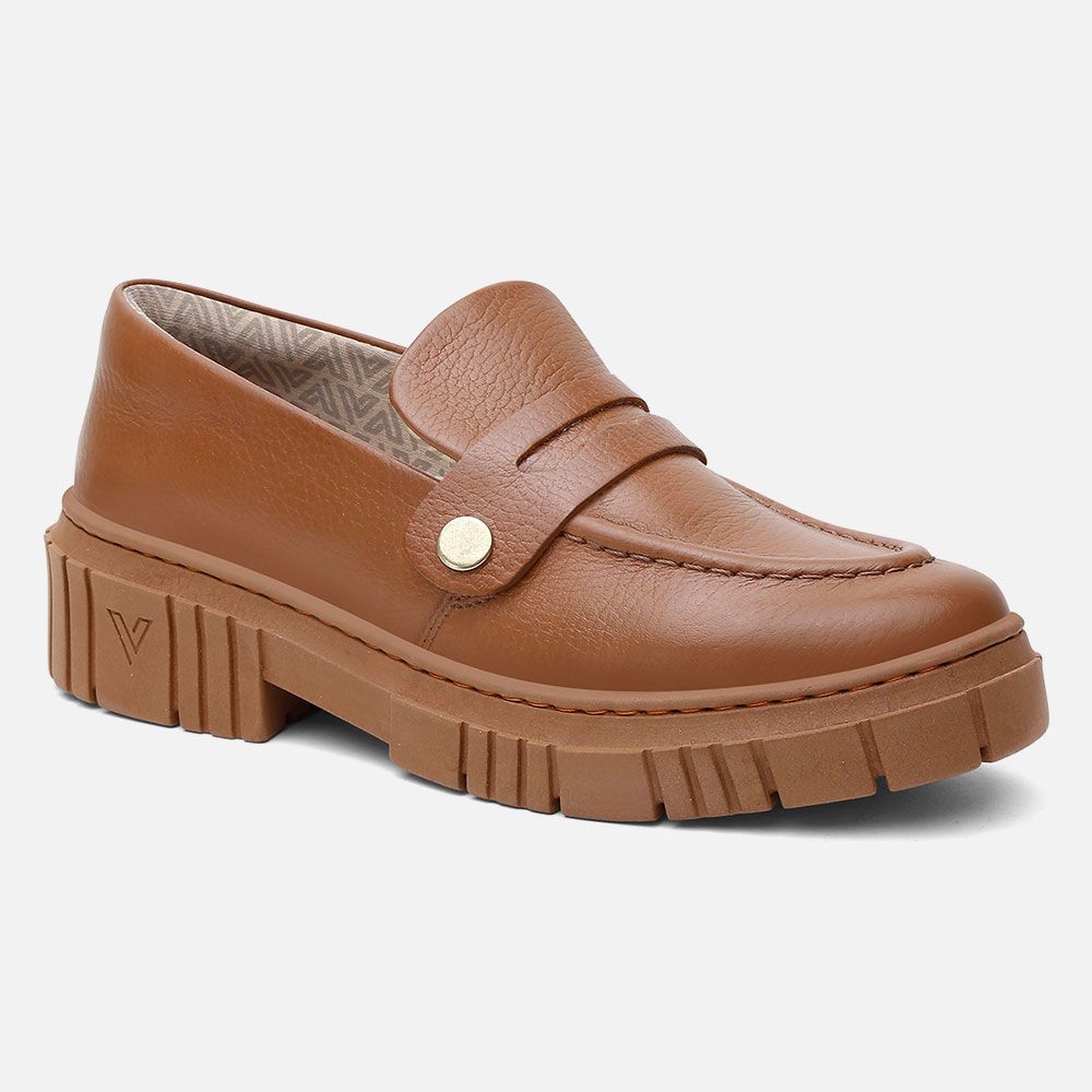 Mocassim Feminino Tratorado Couro Caramelo com 3 Fivelas Removíveis