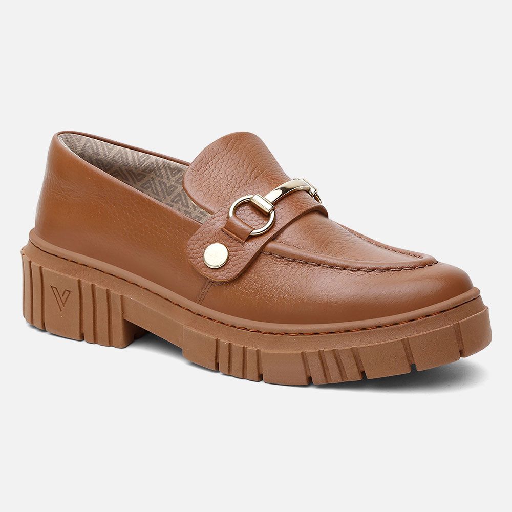 Mocassim Feminino Tratorado Couro Caramelo com 3 Fivelas Removíveis