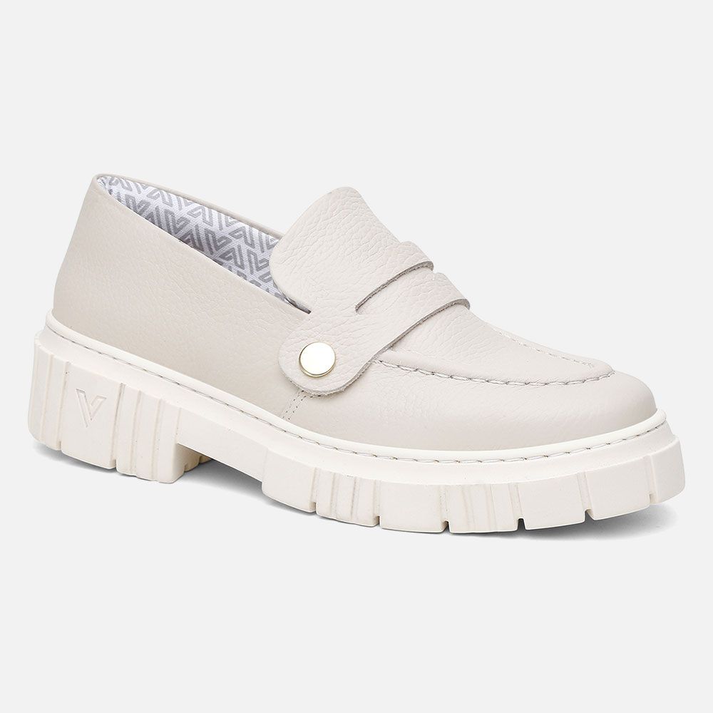 Mocassim Feminino Tratorado Couro OffWhite com 3 Fivelas Removíveis