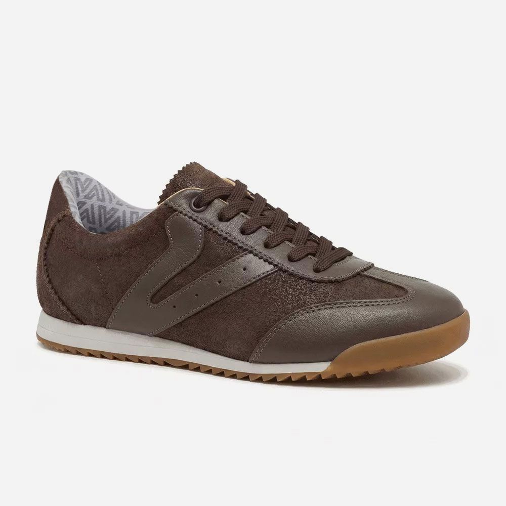 Tênis Feminino Couro Legítimo Naomi Café Casual Vittal Clássico Retrô 