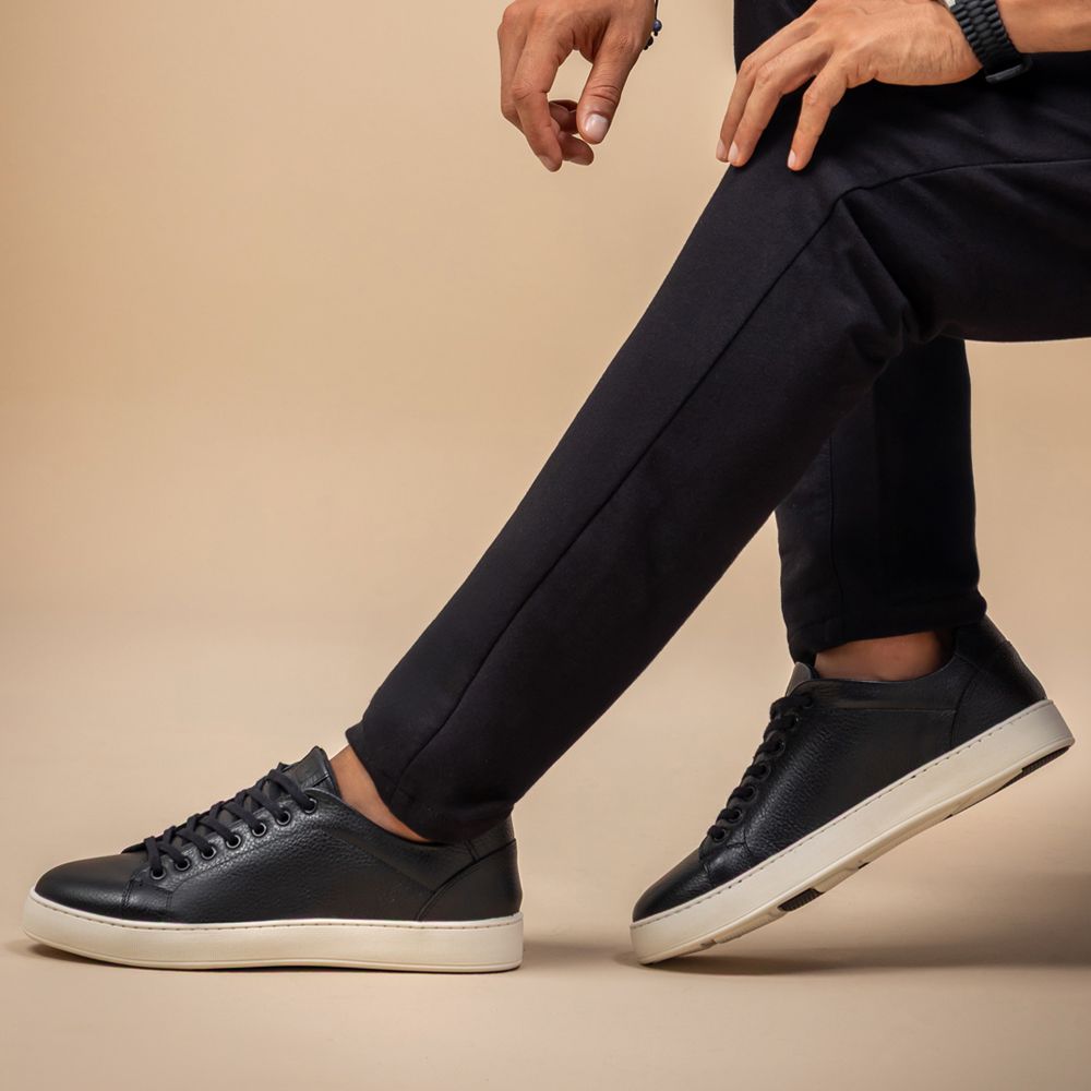 Tênis Casual Masculino Logan Preto em Couro Legitimo Vittal