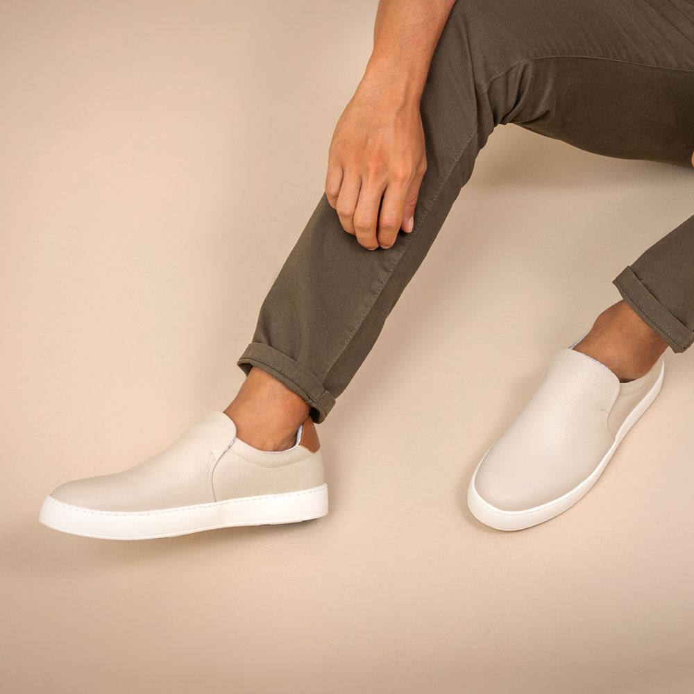 Tênis Masculino Slip On Casual Vittal em Couro OffWhite