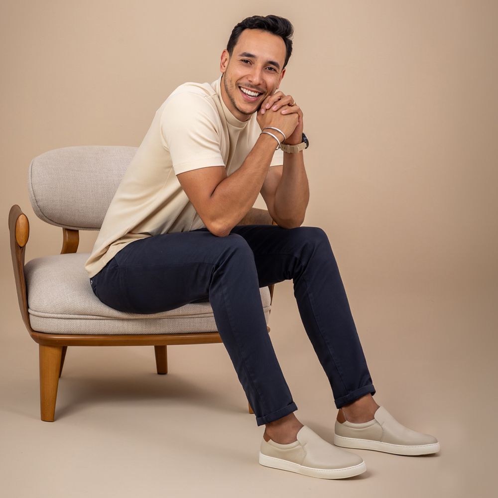Tênis Masculino Slip On Casual Vittal em Couro OffWhite
