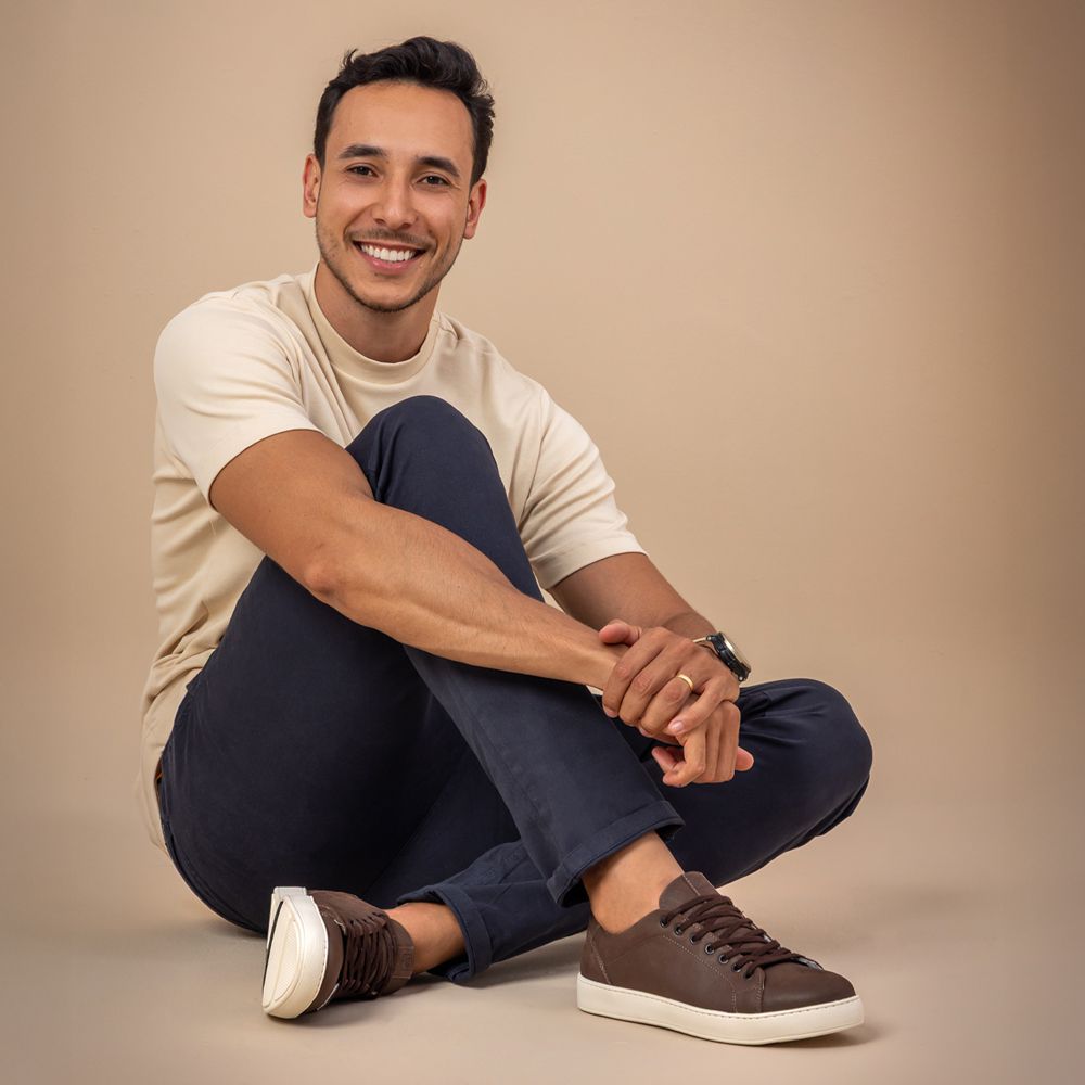 Tênis Casual Masculino Logan Café em Couro Legitimo Vittal