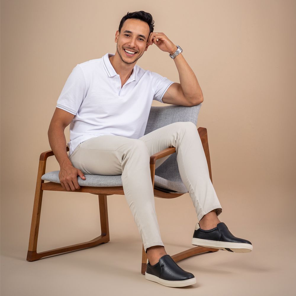 Tênis Masculino Slip On Casual Vittal em Couro Preto