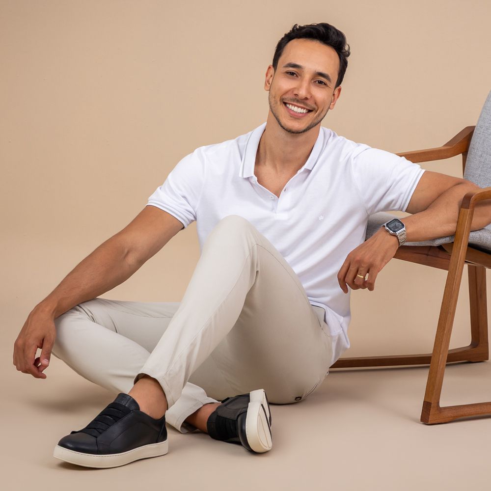 Tênis Casual Masculino Onix Preto em Couro Legitimo com Elástico Vittal