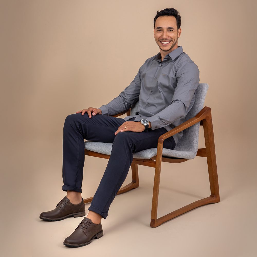 Sapatênis Masculino Oxford Couro Legítimo Café 