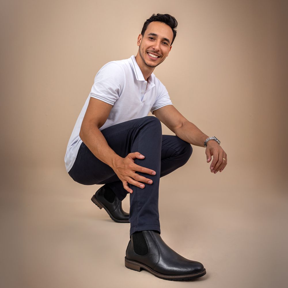 Bota Chelsea Vittal Botina Masculina em Couro Legítimo Preto 
