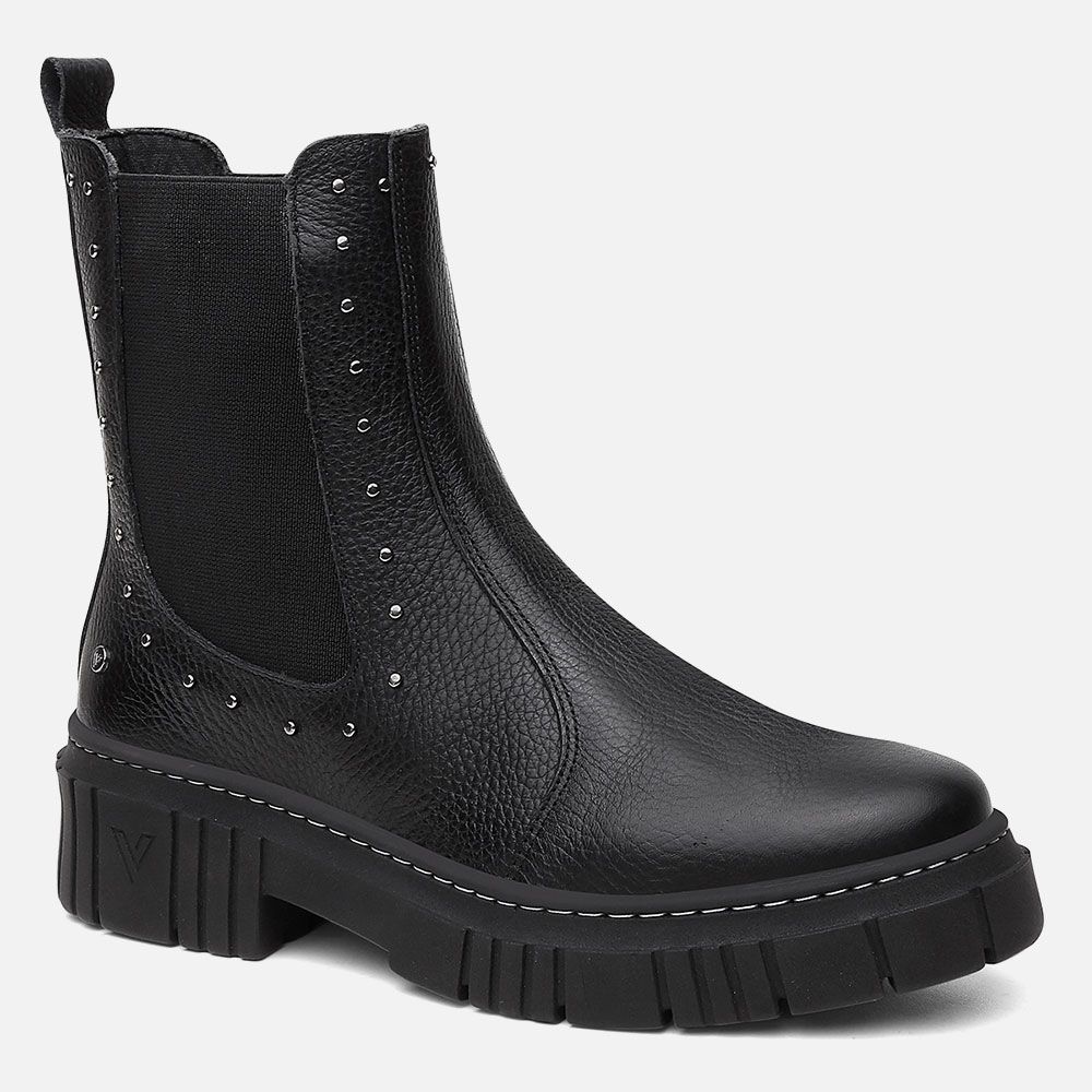 Bota Coturno Feminino Victoria Preto em Couro Vittal Cravejado 