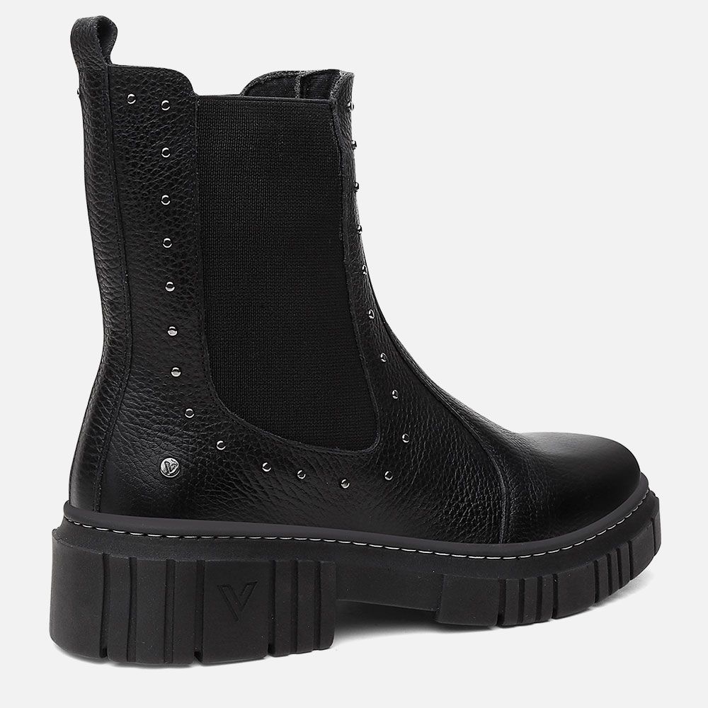 Bota Coturno Feminino Victoria Preto em Couro Vittal Cravejado 