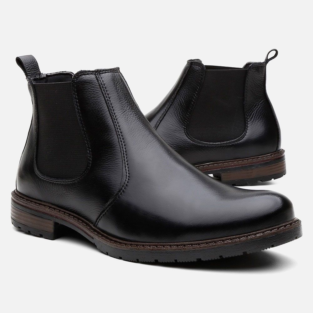 Bota Chelsea Vittal Botina Masculina em Couro Legítimo Preto 
