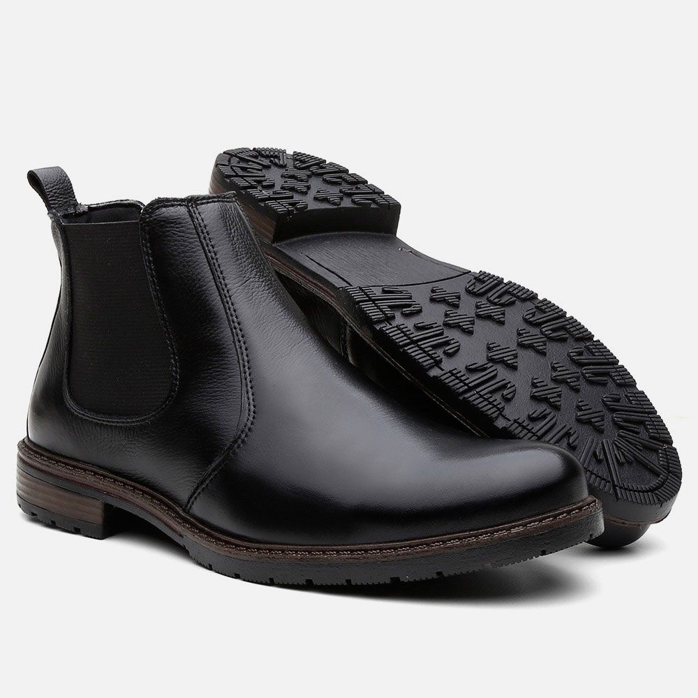 Bota Chelsea Vittal Botina Masculina em Couro Legítimo Preto 