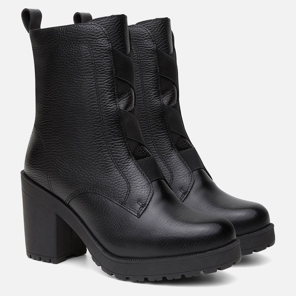 Bota Coturno Feminino Vittal Julia Salto Alto com Elástico e Zíper Preto 