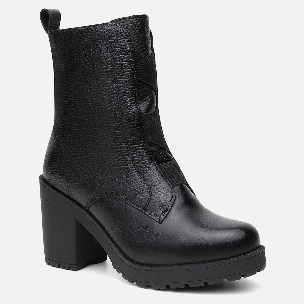 Bota Coturno Feminino Vittal Julia Salto Alto com Elástico e Zíper Preto 
