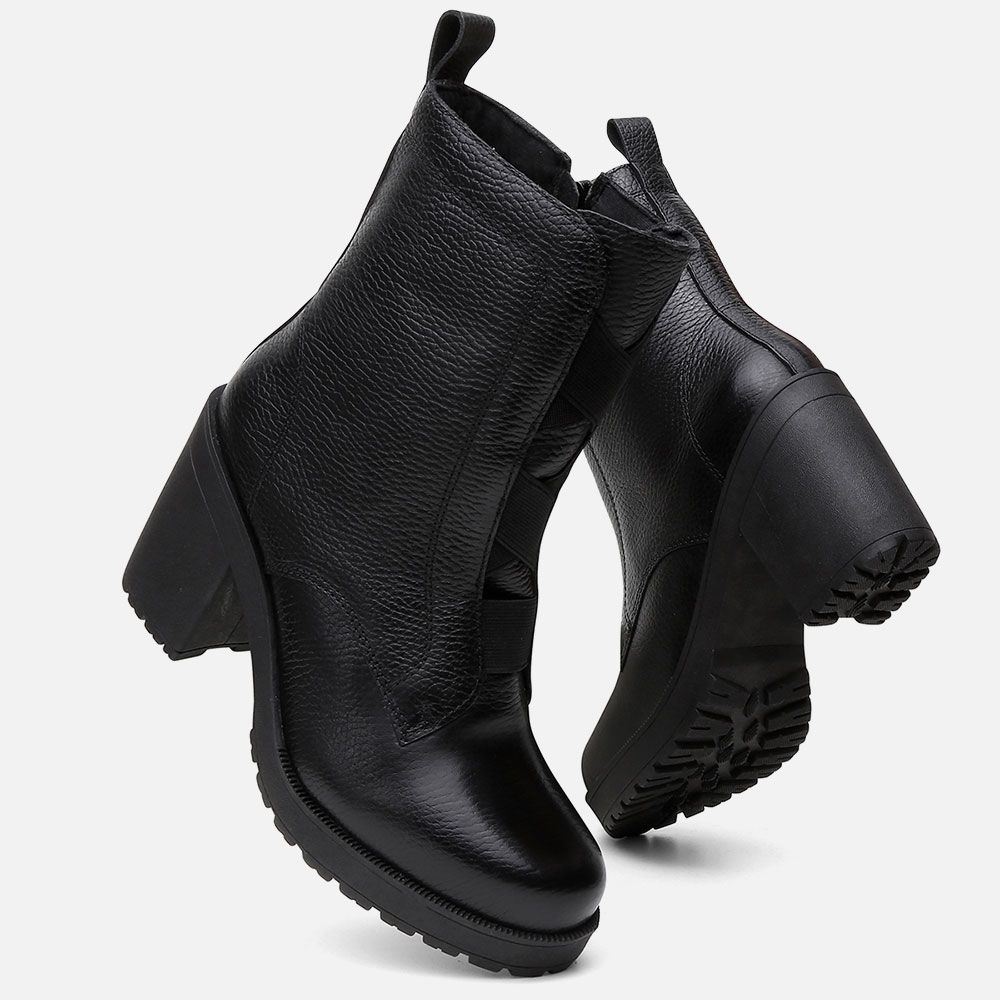 Bota Coturno Feminino Vittal Julia Salto Alto com Elástico e Zíper Preto 